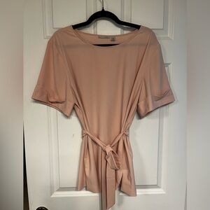 Blush colored blouse with belted tie